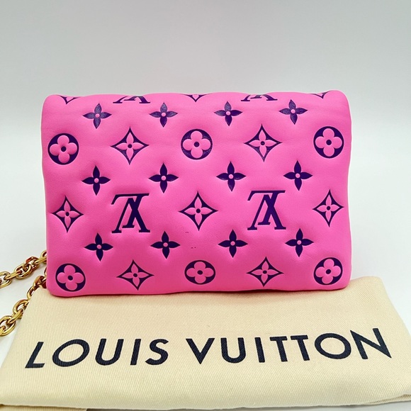 Louis Vuitton Lambskin Embossed Monogram Vuittamins Pochette Coussin Rose Violet - Picture 13 of 15